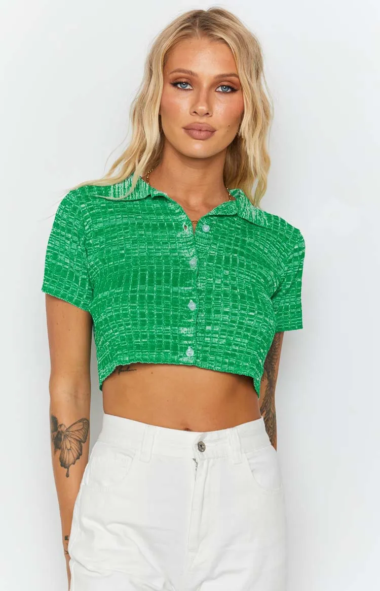 Beth Knit Polo Green sold by Beginning Boutique