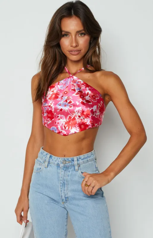 Gina Pink Floral Halter Top sold by Beginning Boutique