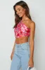 Gina Pink Floral Halter Top sold by Beginning Boutique