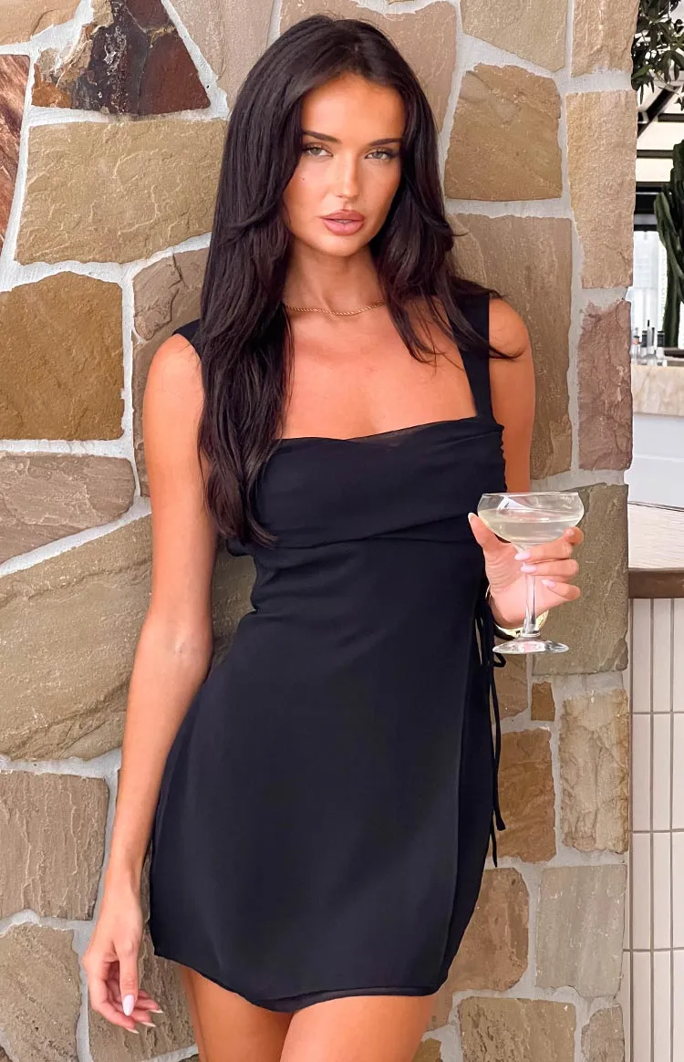 Avi Black Chiffon Mini Dress sold by Beginning Boutique
