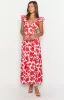 Kaden Red Anemone Floral Print Maxi Dress sold by Beginning Boutique