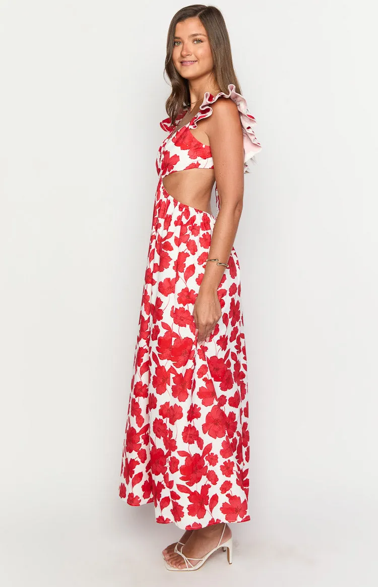 Kaden Red Anemone Floral Print Maxi Dress sold by Beginning Boutique product image thumbnail 3