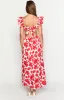 Kaden Red Anemone Floral Print Maxi Dress sold by Beginning Boutique