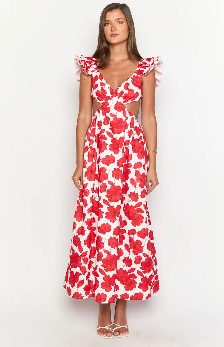 Kaden Red Anemone Floral Print Maxi Dress sold by Beginning Boutique product image thumbnail 5