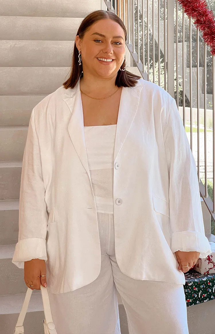Cassy White Linen Blend Blazer sold by Beginning Boutique