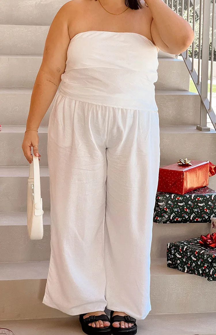 Moana White Linen Blend Pants sold by Beginning Boutique