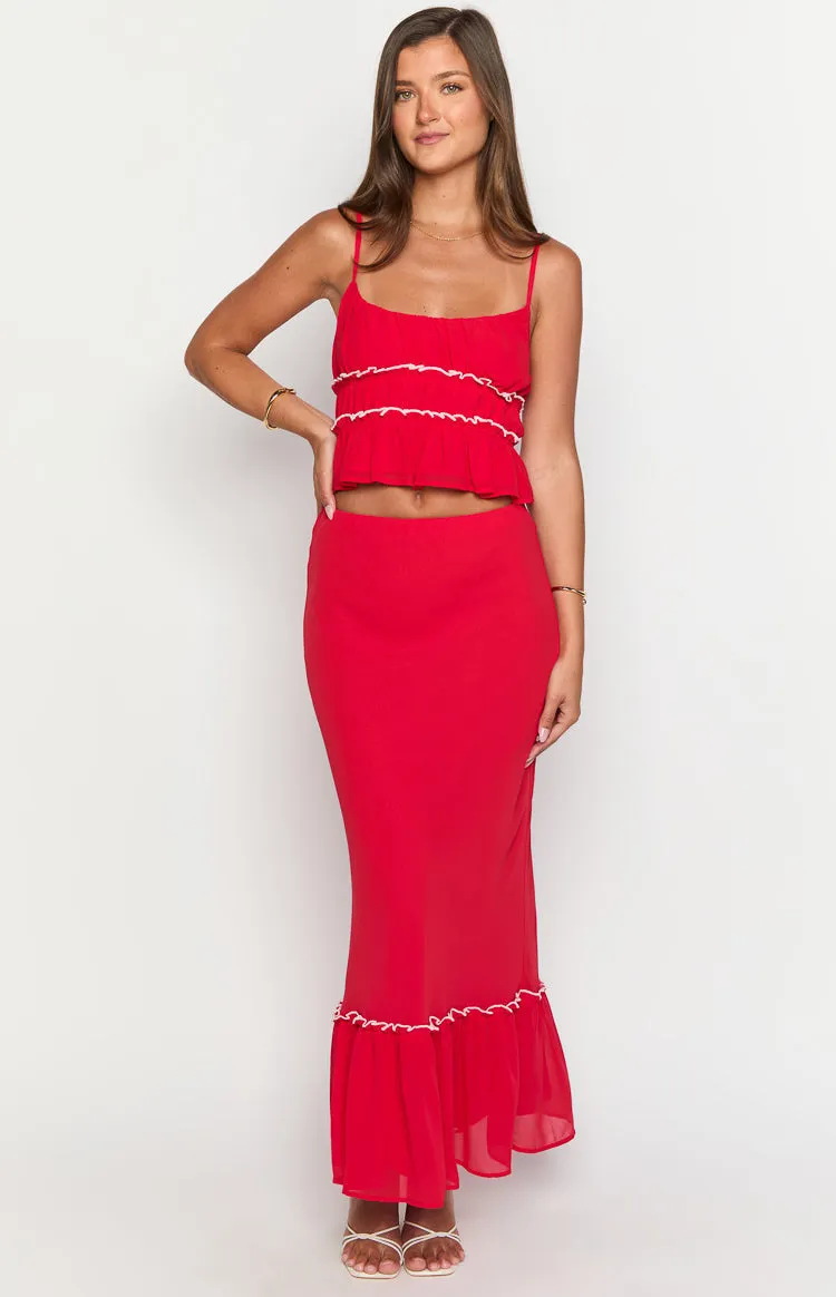 Wiatt Red Maxi Skirt sold by Beginning Boutique product image thumbnail 4