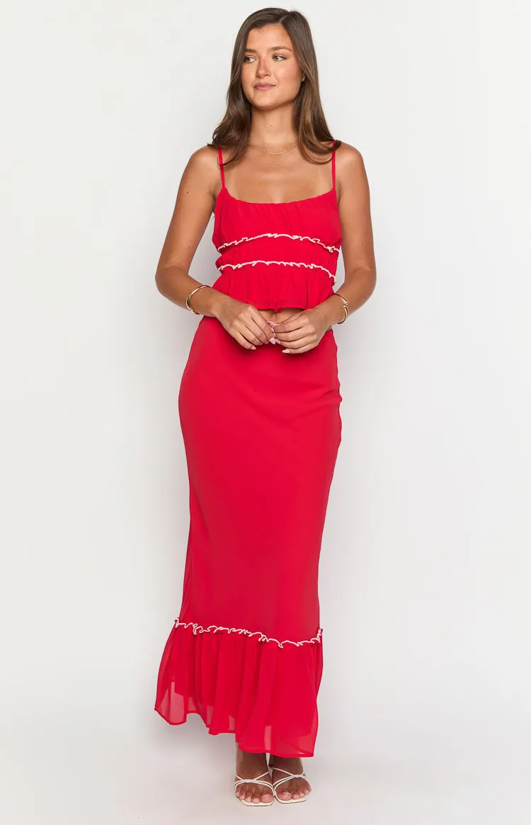 Wiatt Red Maxi Skirt sold by Beginning Boutique product image thumbnail 2