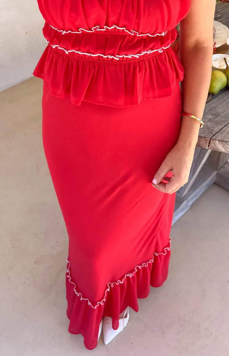 Wiatt Red Maxi Skirt sold by Beginning Boutique
