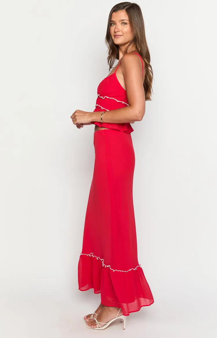 Wiatt Red Maxi Skirt sold by Beginning Boutique product image thumbnail 5