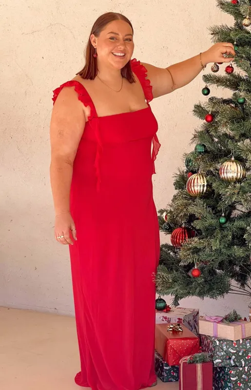 Viona Red Maxi Dress sold by Beginning Boutique