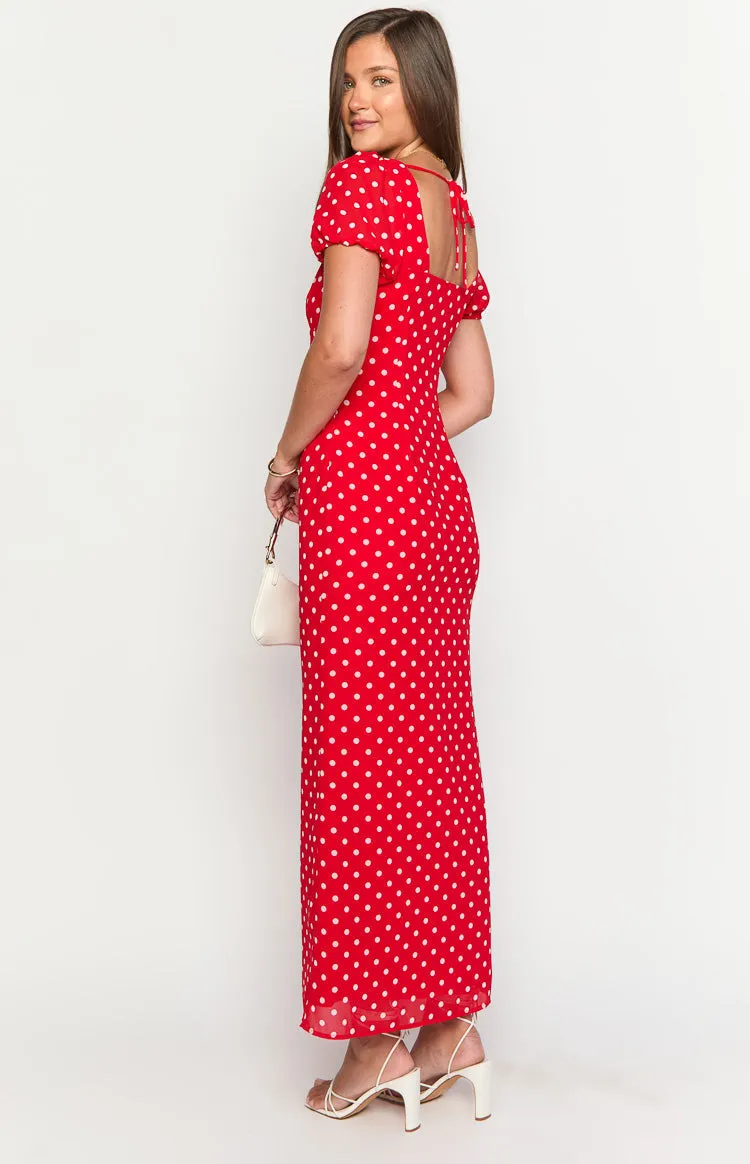 Lovella Red Polka Dot Maxi Dress sold by Beginning Boutique product image thumbnail 5