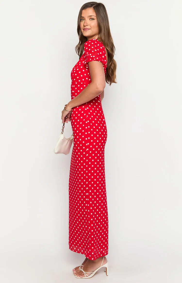 Lovella Red Polka Dot Maxi Dress sold by Beginning Boutique product image thumbnail 4