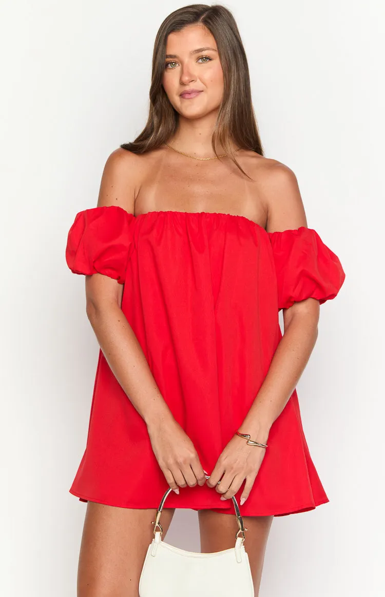 Jozette Red Off The Shoulder Mini Dress sold by Beginning Boutique product image thumbnail 2