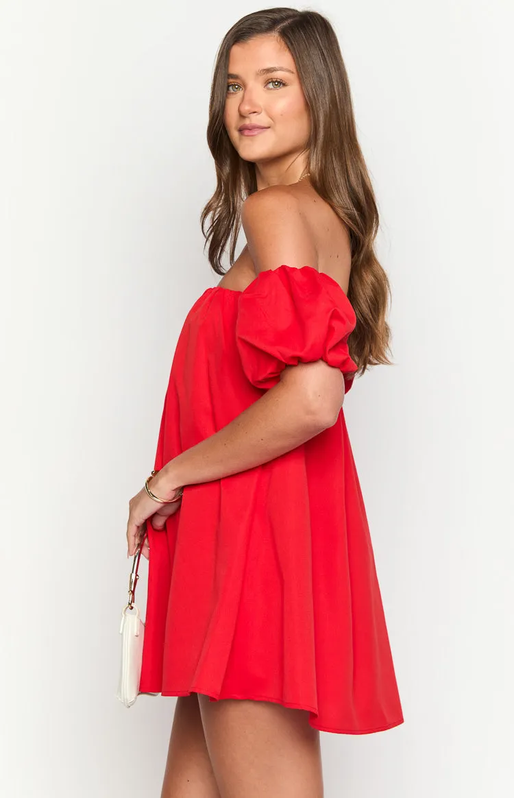 Jozette Red Off The Shoulder Mini Dress sold by Beginning Boutique product image thumbnail 4