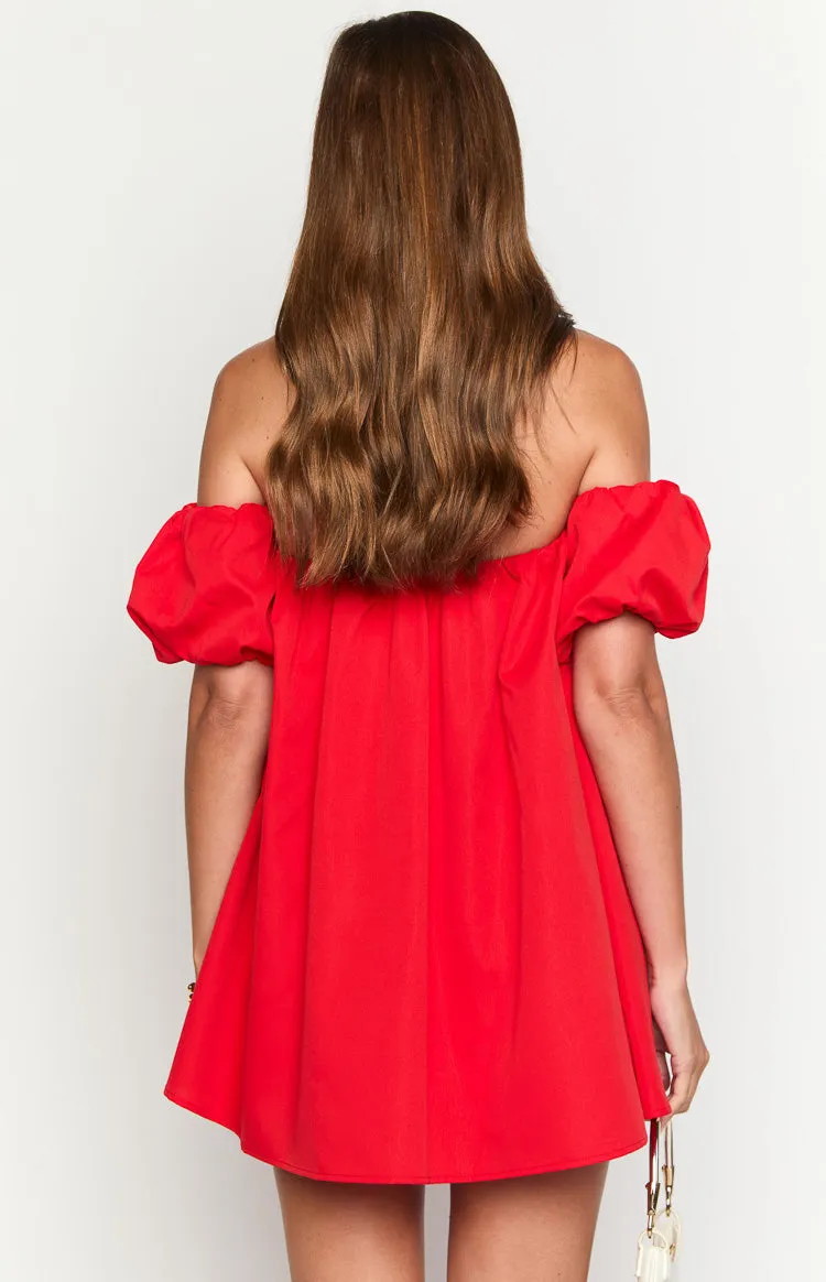 Jozette Red Off The Shoulder Mini Dress sold by Beginning Boutique product image thumbnail 5