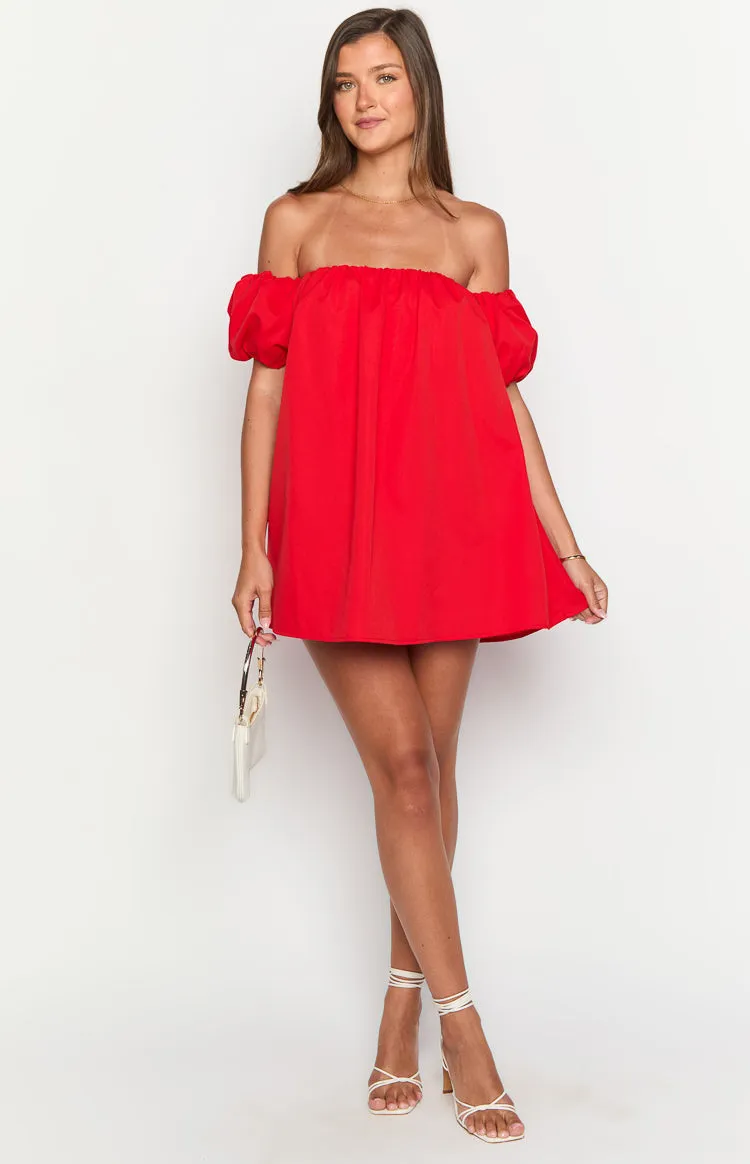 Jozette Red Off The Shoulder Mini Dress sold by Beginning Boutique product image thumbnail 3