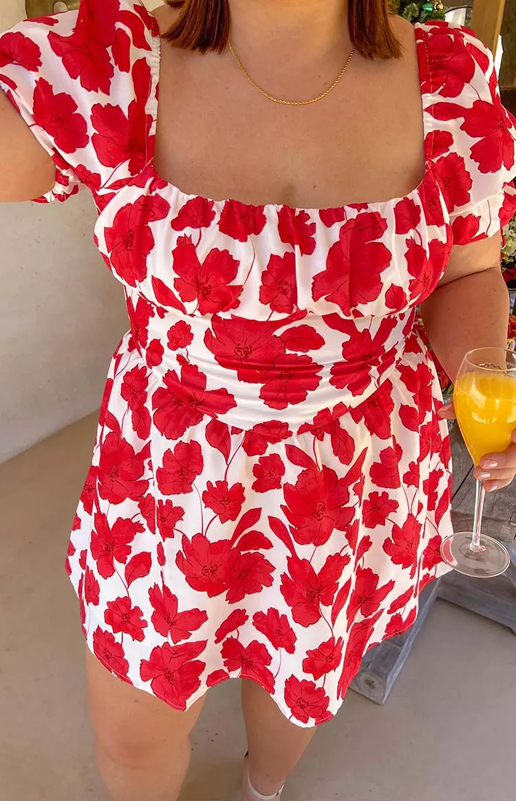 Danyal Red Anemone Floral Print Mini Dress sold by Beginning Boutique