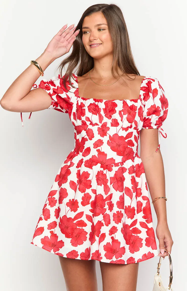 Danyal Red Anemone Floral Print Mini Dress sold by Beginning Boutique product image thumbnail 2