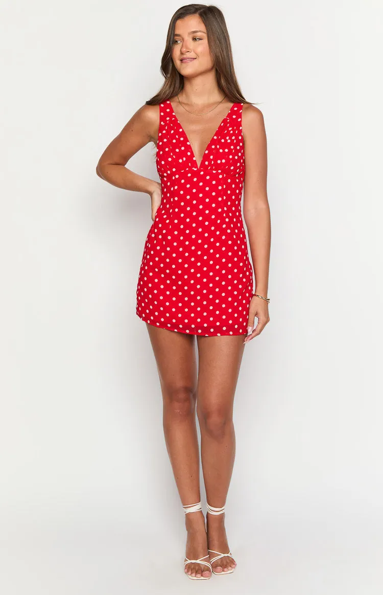 Daphne Red Polka Dot Mini Dress sold by Beginning Boutique product image thumbnail 2