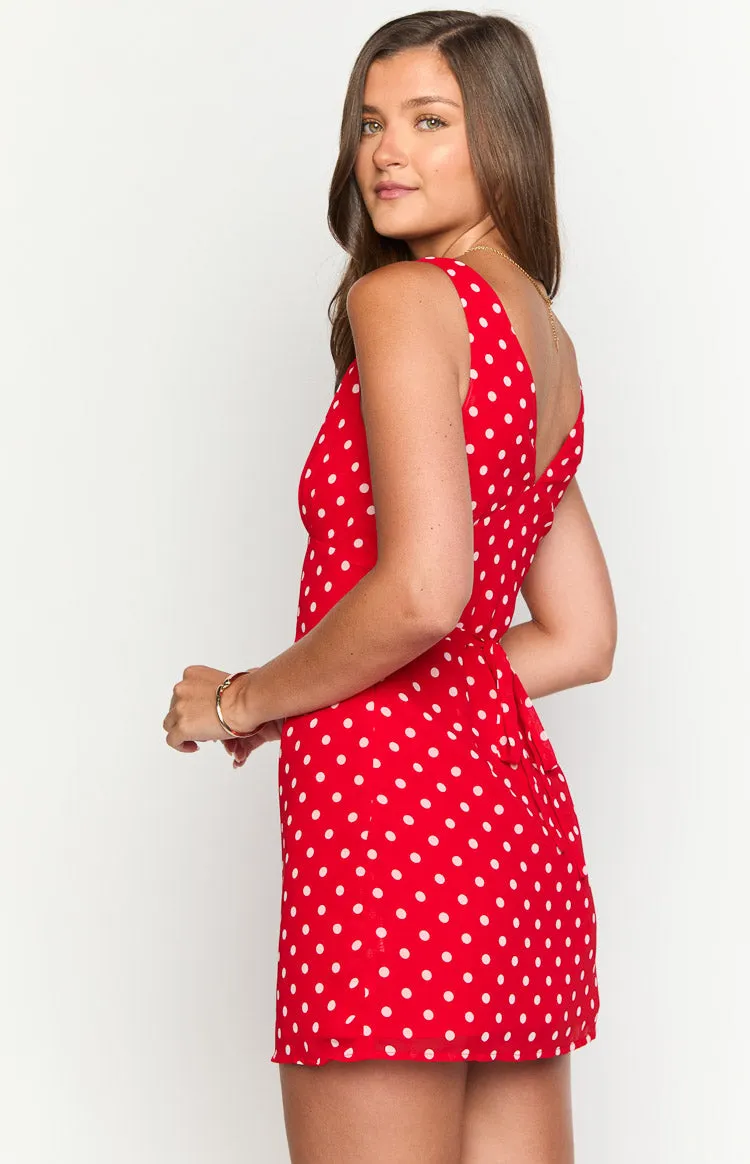 Daphne Red Polka Dot Mini Dress sold by Beginning Boutique product image thumbnail 5