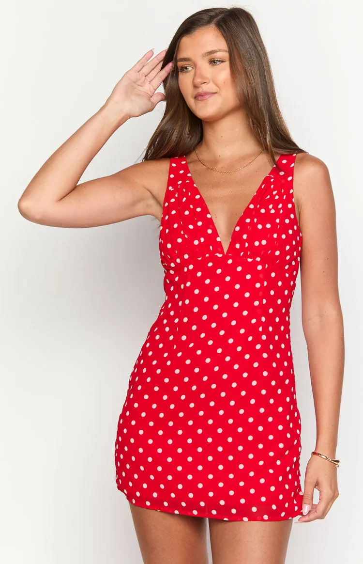 Daphne Red Polka Dot Mini Dress sold by Beginning Boutique product image thumbnail 3