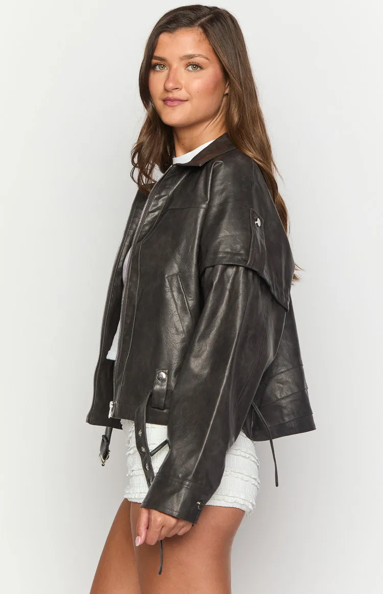 Jessica Anne PU Washed Black Jacket sold by Beginning Boutique product image thumbnail 4
