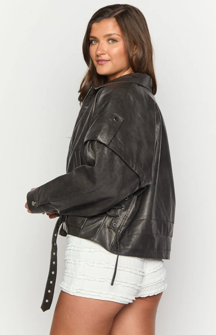 Jessica Anne PU Washed Black Jacket sold by Beginning Boutique product image thumbnail 3