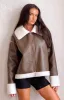Myki Brown Sherpa Jacket sold by Beginning Boutique