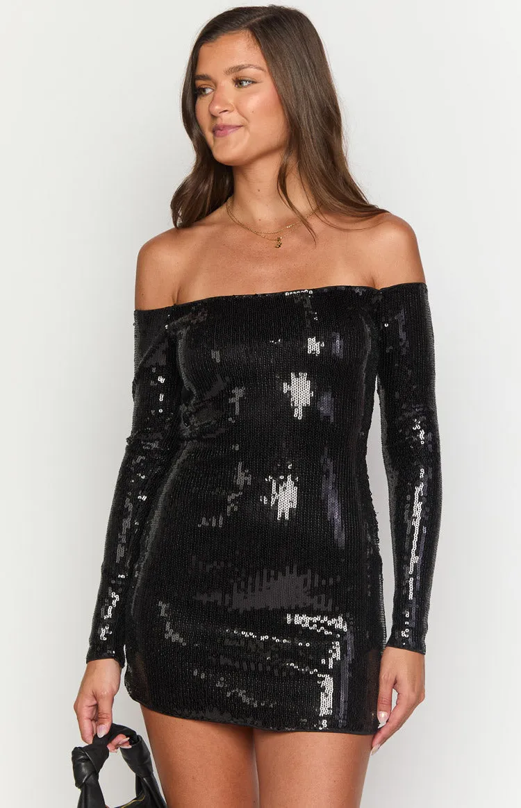 Jazmin Black Sequin Long Sleeve Mini Dress sold by Beginning Boutique product image thumbnail 2