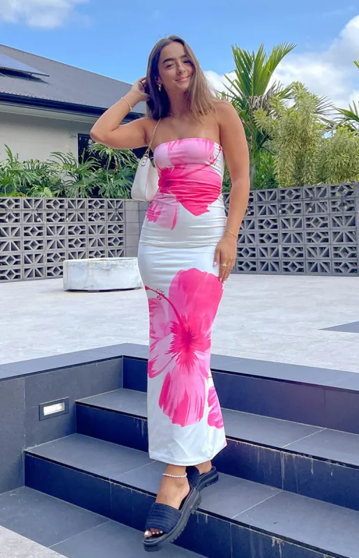 Arizona Pink Floral Print Maxi Dress sold by Beginning Boutique
