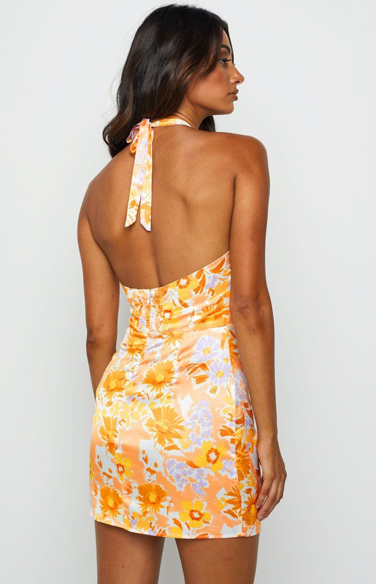 Brooke Orange Floral Halter Mini Dress sold by Beginning Boutique product image thumbnail 5