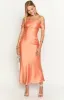 Ella Orange Off Shoulder Formal Dress sold by Beginning Boutique