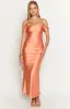 Ella Orange Off Shoulder Formal Dress sold by Beginning Boutique