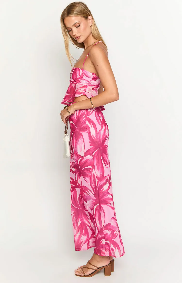 Karla Pink Floral Maxi Skirt sold by Beginning Boutique product image thumbnail 4