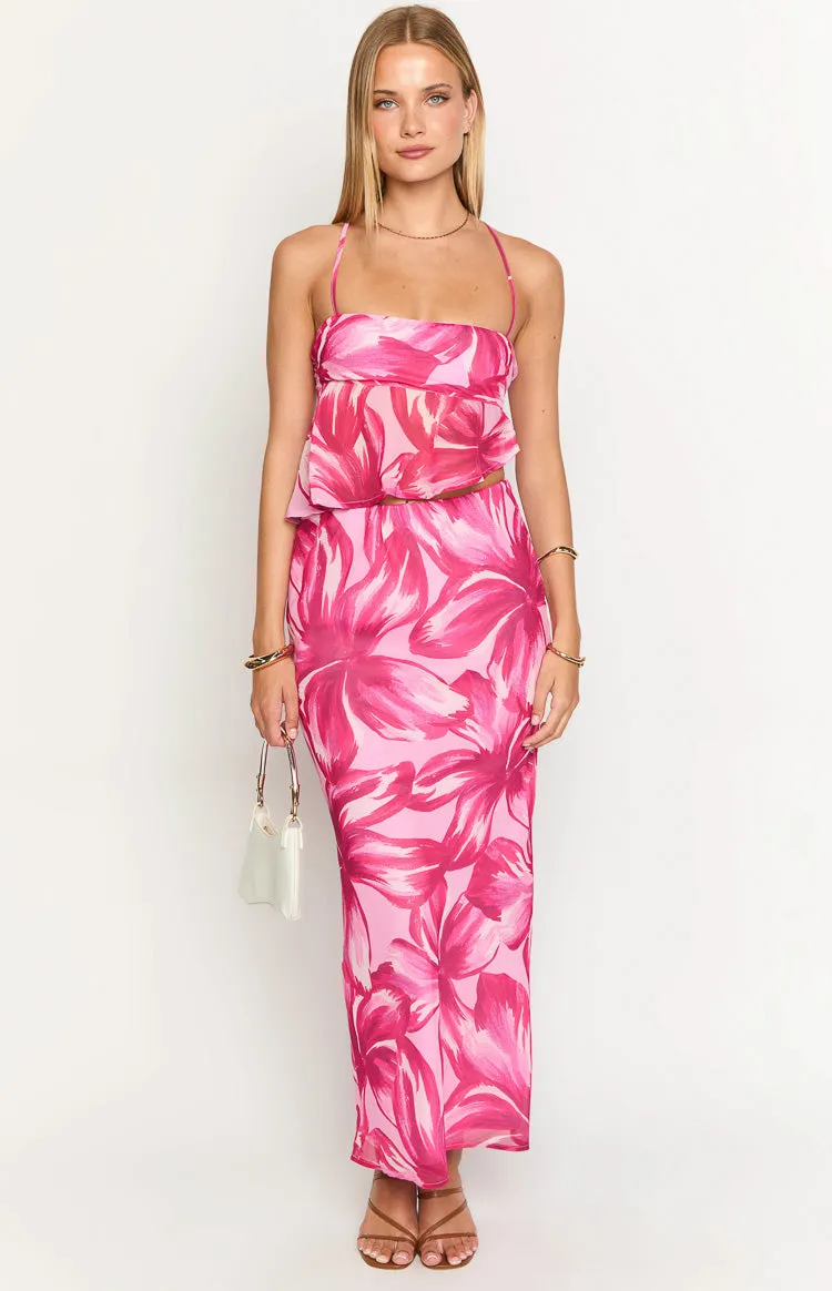 Karla Pink Floral Maxi Skirt sold by Beginning Boutique product image thumbnail 2