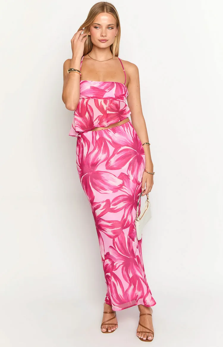 Karla Pink Floral Maxi Skirt sold by Beginning Boutique product image thumbnail 3