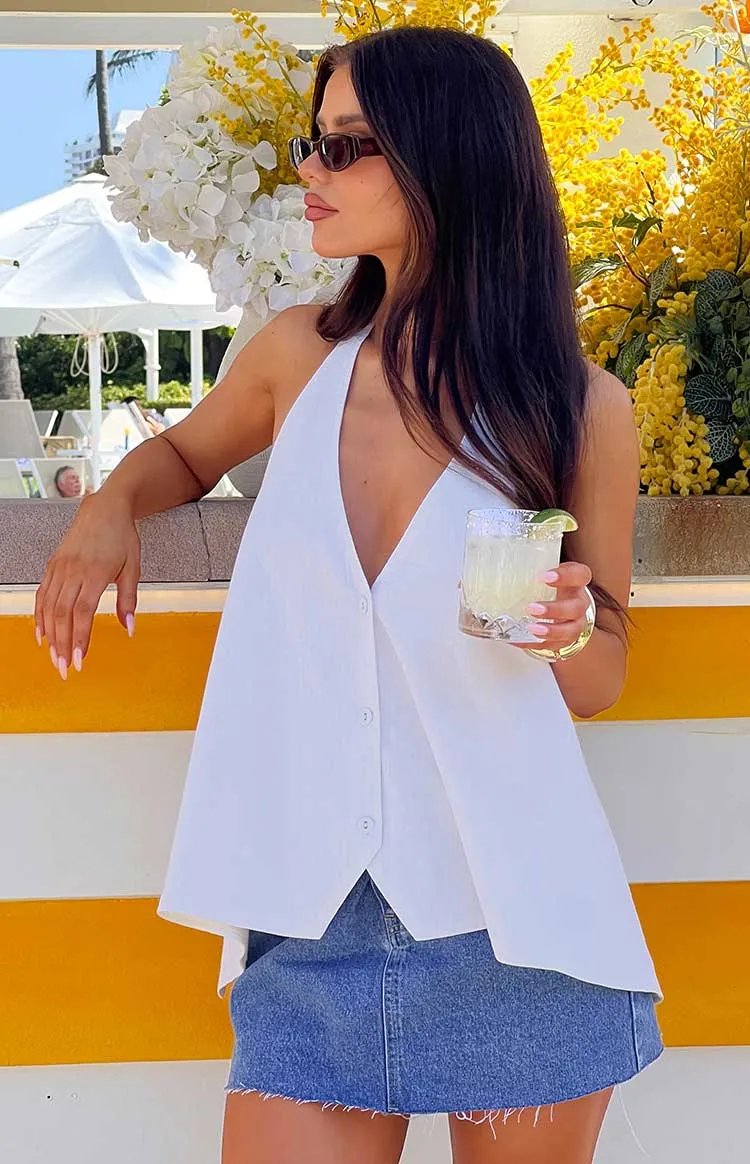 Petie White Linen Blend Top sold by Beginning Boutique