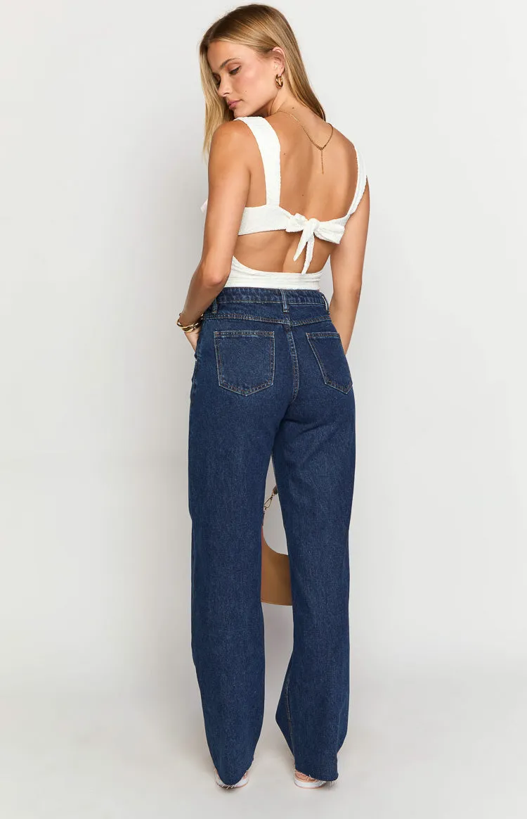 Kansis Dark Blue Uneven Waist Jeans sold by Beginning Boutique product image thumbnail 5