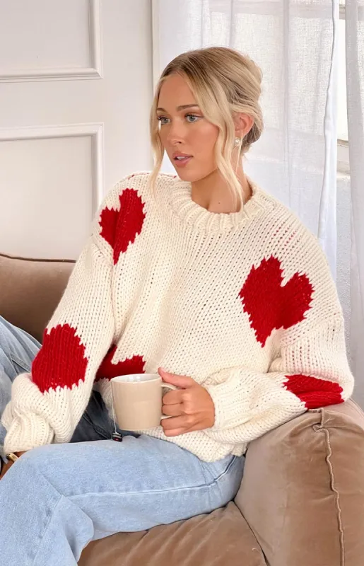 Chandi Cream Heart Chunky Knit Sweater sold by Beginning Boutique