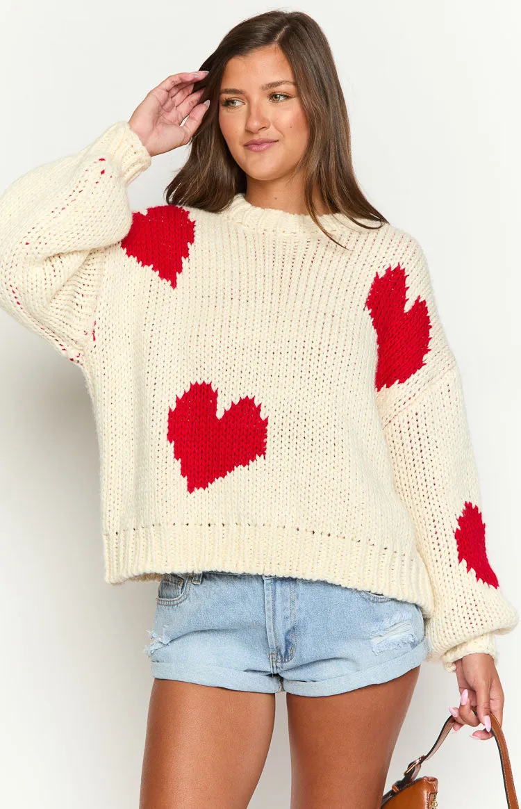 Chandi Cream Heart Chunky Knit Sweater sold by Beginning Boutique product image thumbnail 2