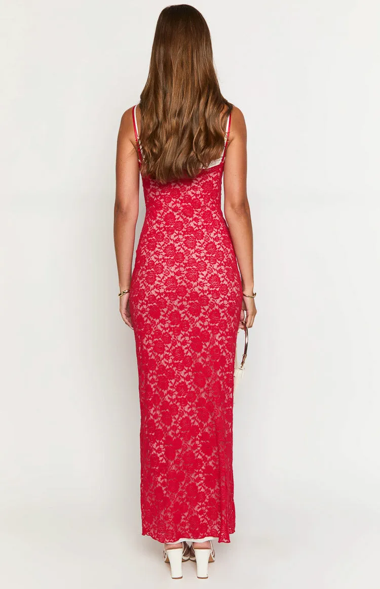 Kata Red Lace Maxi Dress sold by Beginning Boutique product image thumbnail 5