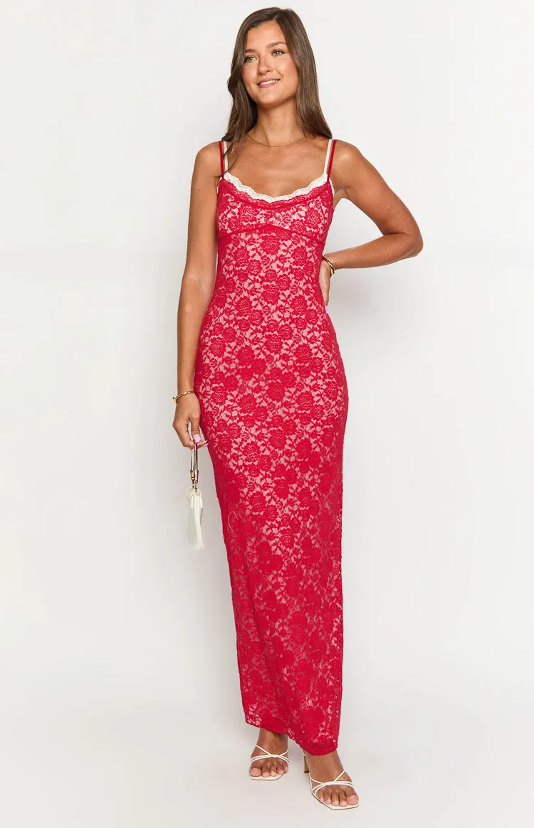 Kata Red Lace Maxi Dress sold by Beginning Boutique product image thumbnail 2