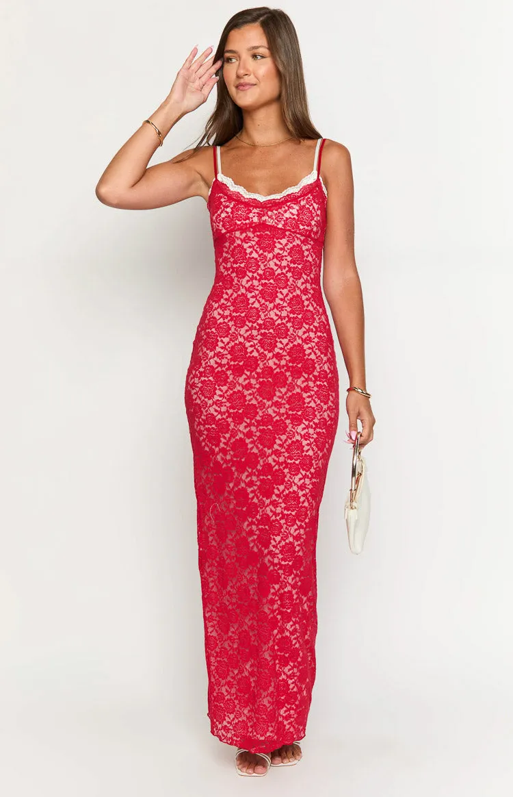 Kata Red Lace Maxi Dress sold by Beginning Boutique product image thumbnail 3