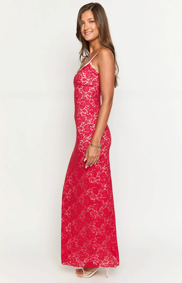 Kata Red Lace Maxi Dress sold by Beginning Boutique product image thumbnail 4
