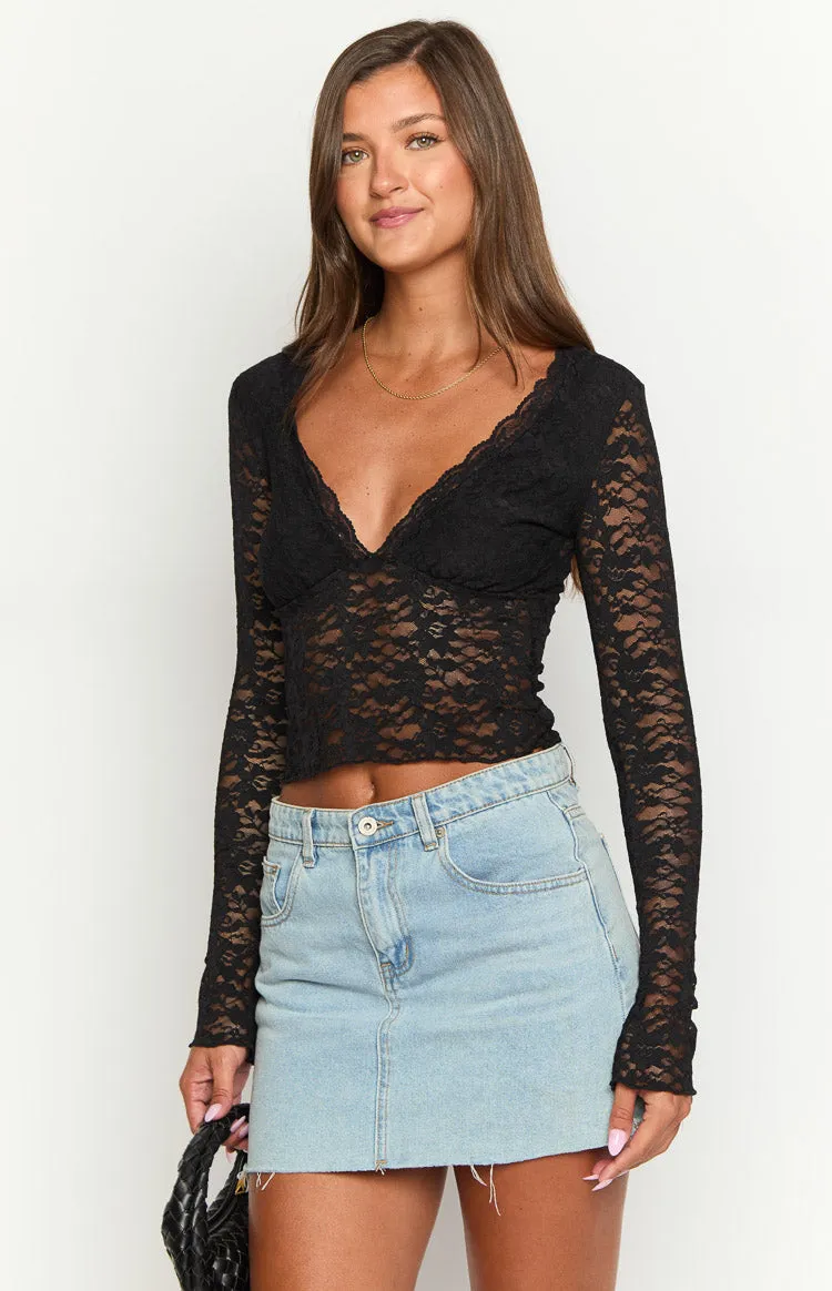 Trevina Black Lace Long Sleeve Top sold by Beginning Boutique product image thumbnail 2