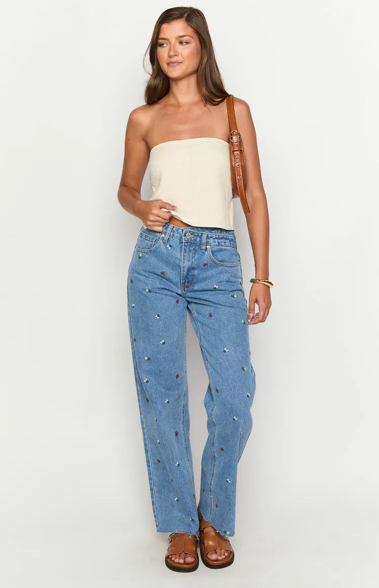 Kansis Blue Embroidered Uneven Waist Jeans sold by Beginning Boutique product image thumbnail 3