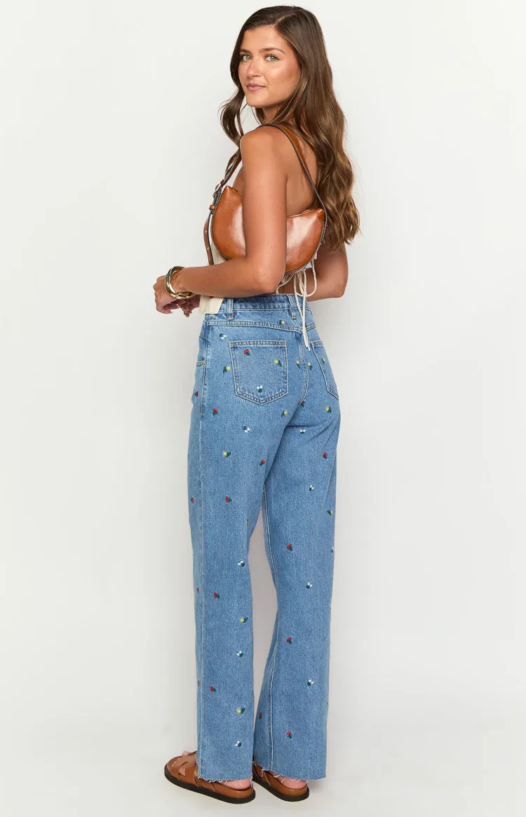Kansis Blue Embroidered Uneven Waist Jeans sold by Beginning Boutique product image thumbnail 5