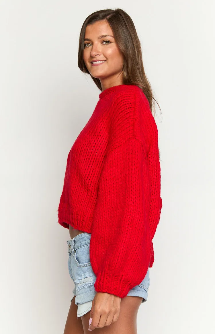 Holiday Red Tie Up Knit Cardigan sold by Beginning Boutique product image thumbnail 4