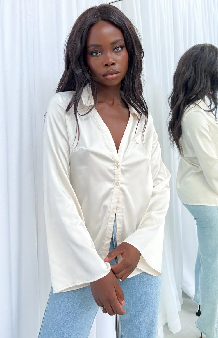 Khan Cream Satin Shirt sold by Beginning Boutique product image thumbnail 2